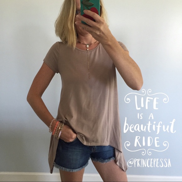 Flamingo Urban Tops - Taupe Color Short Sleeve Tunic Top